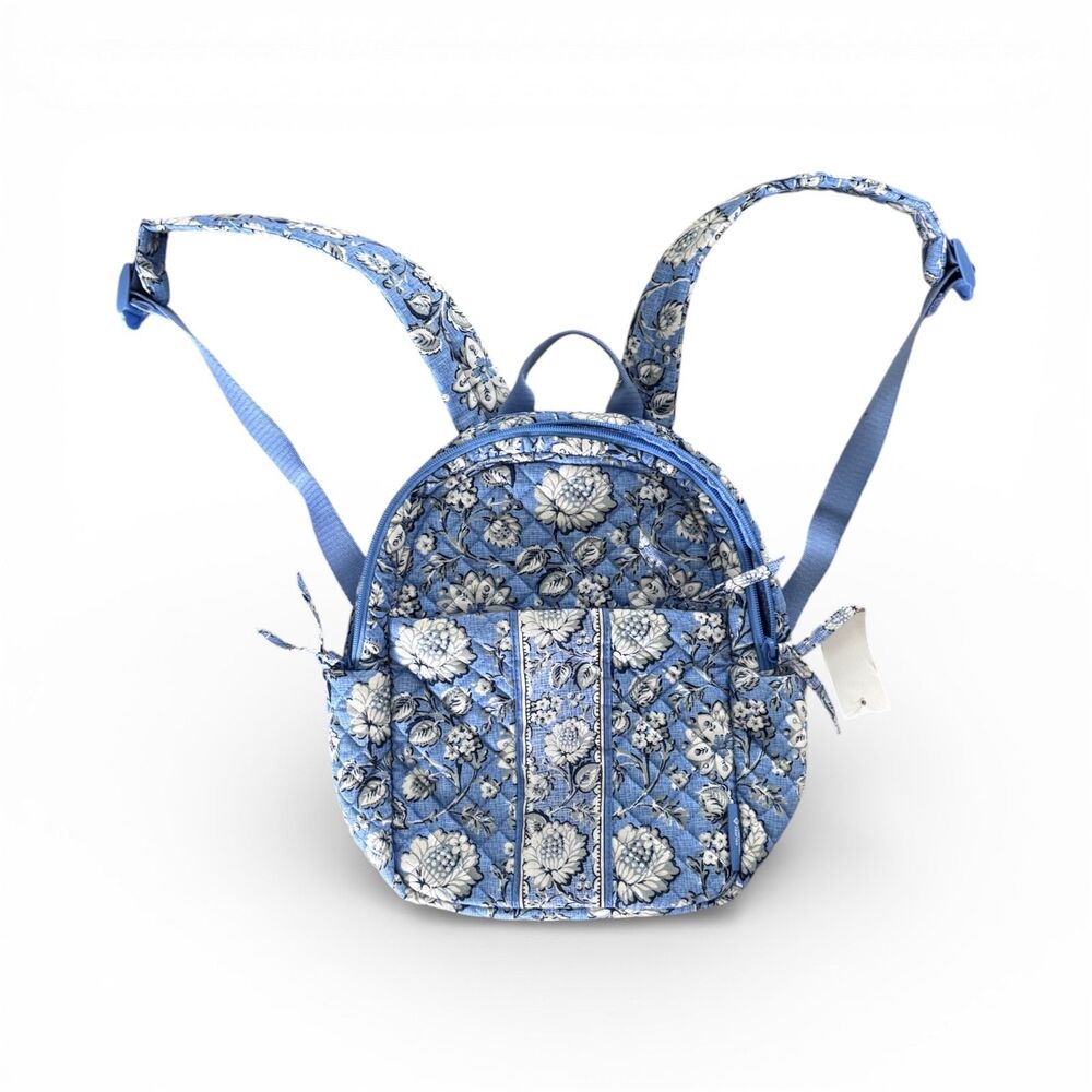Vera Bradley Blue Bayou Mini Backpack Floral Quilted Cotton Purse Travel Bag New